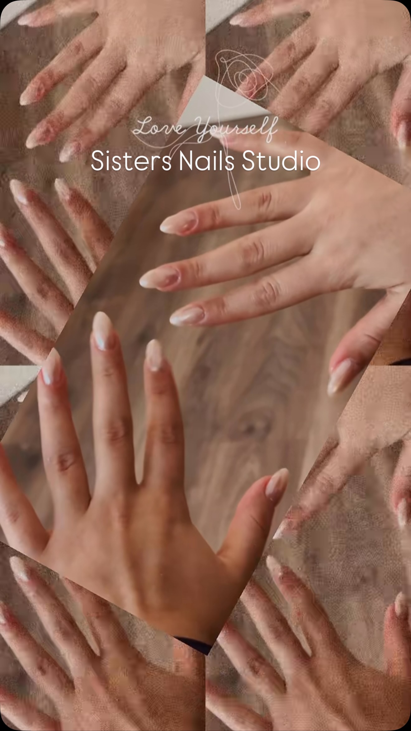 Natürliche, nude Almond-Nägel auf Holz — Love Yourself
