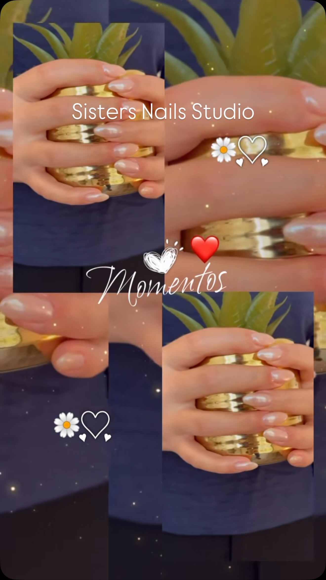 Glazed Nude-Nägel halten ein goldenes Gefäß — Momentos